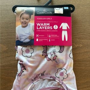 Cuddl Duds Pink and White Pajama Set with Whimsical Unicorn Print